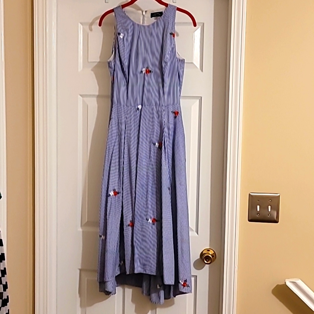 Navy Stripe Flower Dress with Pockets 6